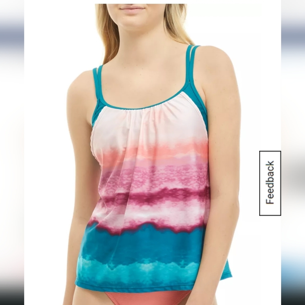 Ocean + Coast Womens Tankini Blue and White Swim Top